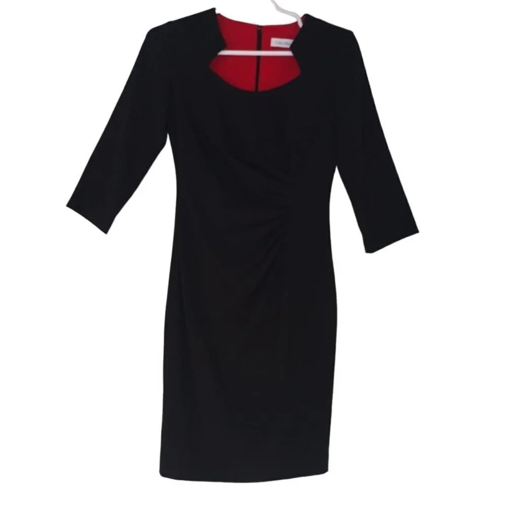 CALVIN KLEIN, 3/4 sleeved polyester midi dress, for women, black, Size 2, NWT.